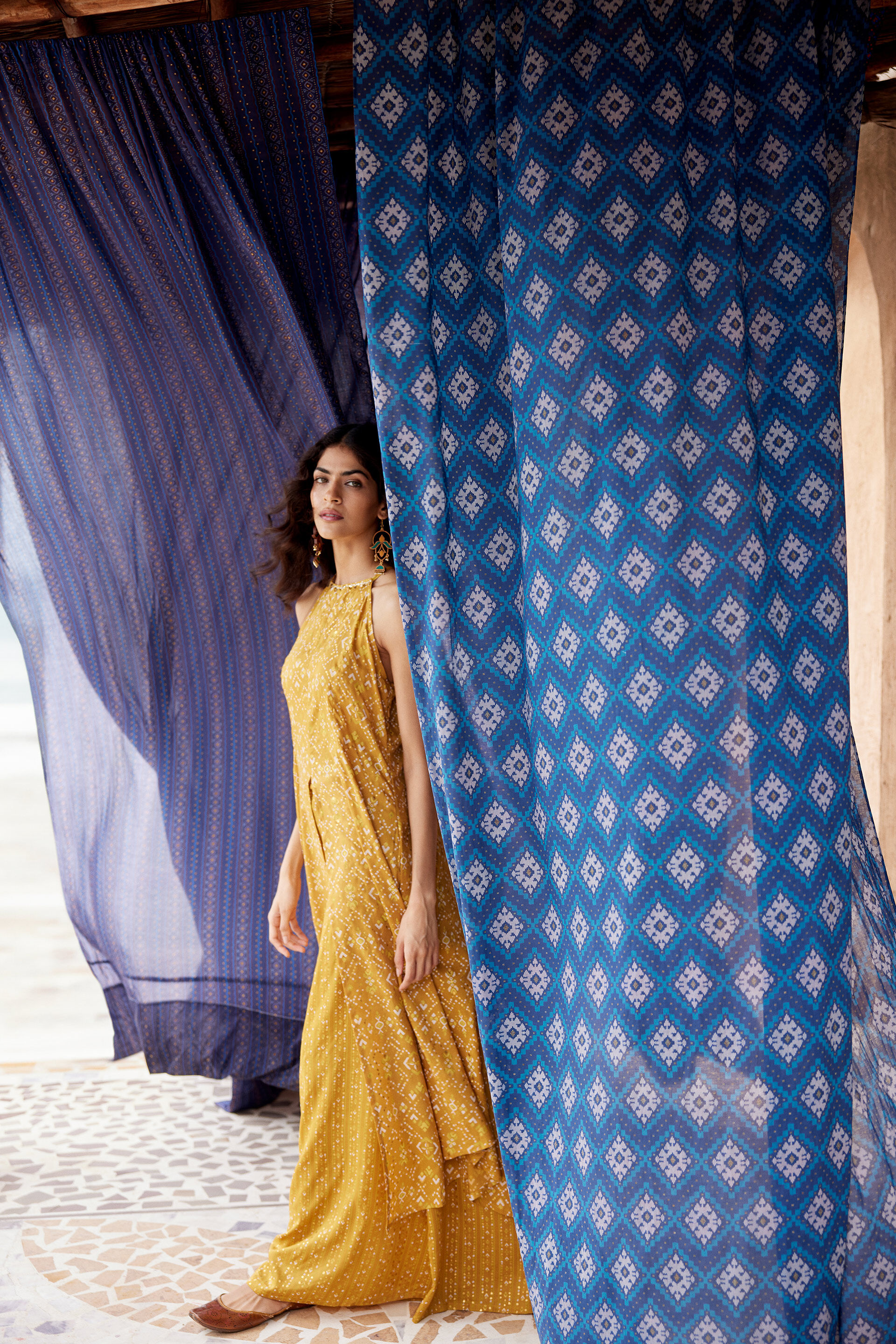 Mustard geometric Print Kurta Set, Mustard, image 3